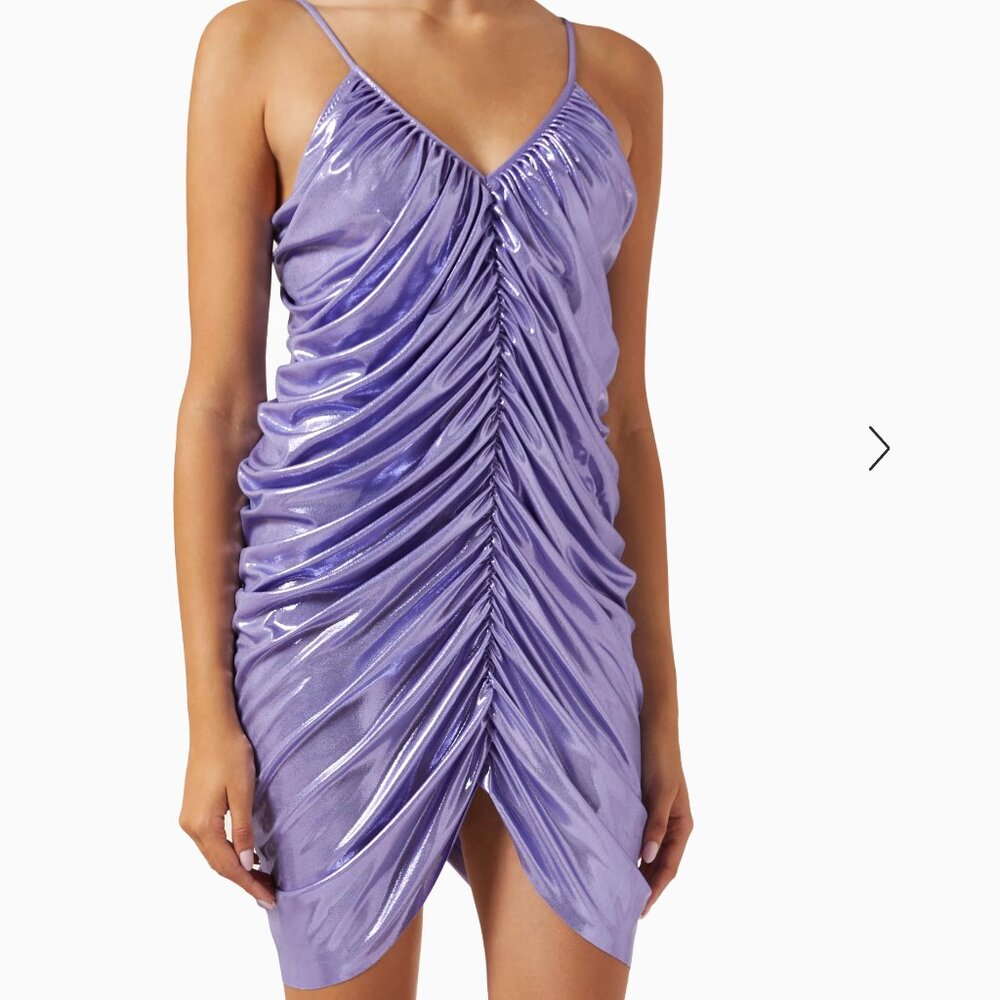 Norma Kamali Diana Slip Mini Dress - Metallic Lilac - M/38